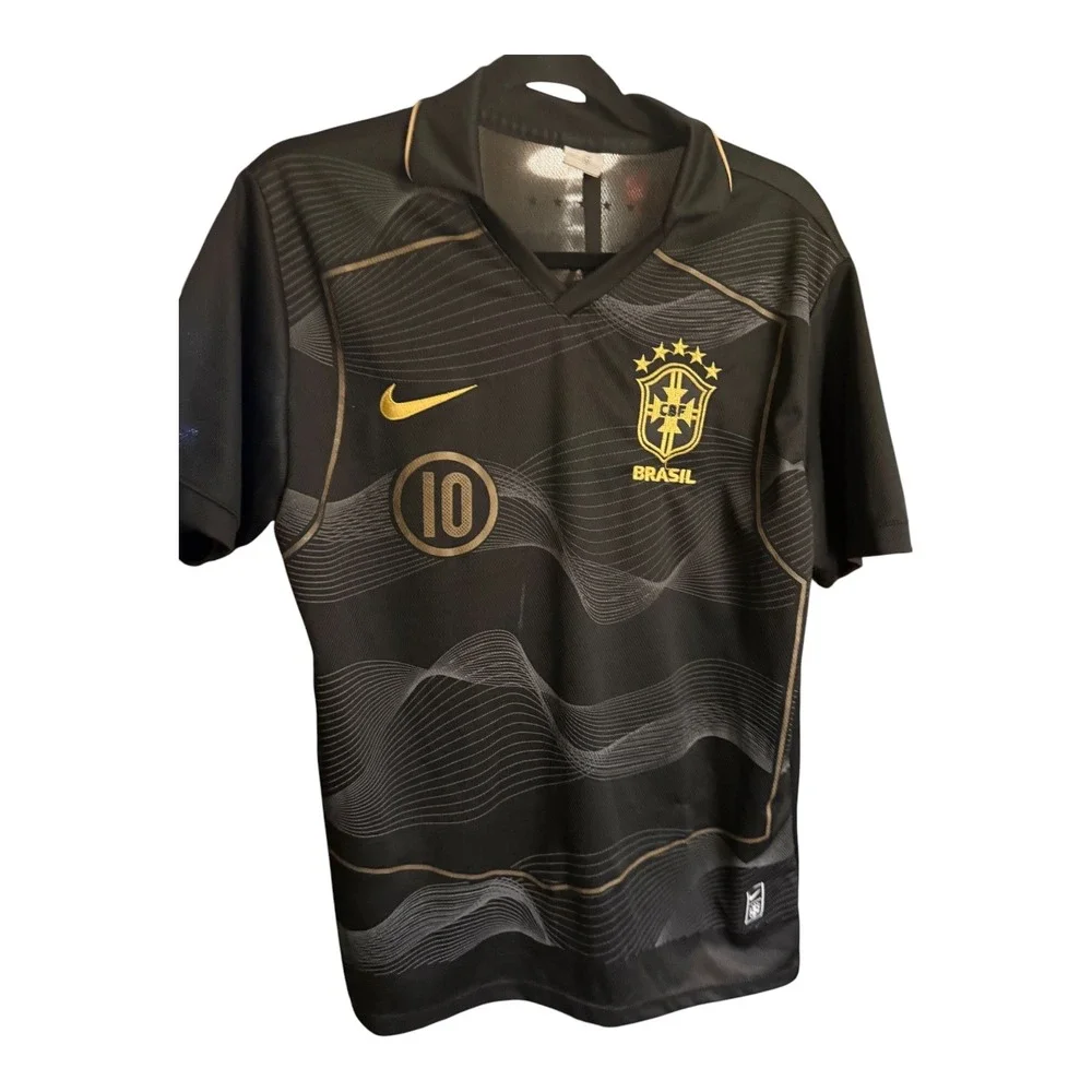 Nike Brazil Brasil Soccer Jersey Men's G Large Black Gold #10 CBF Vintage Y2K